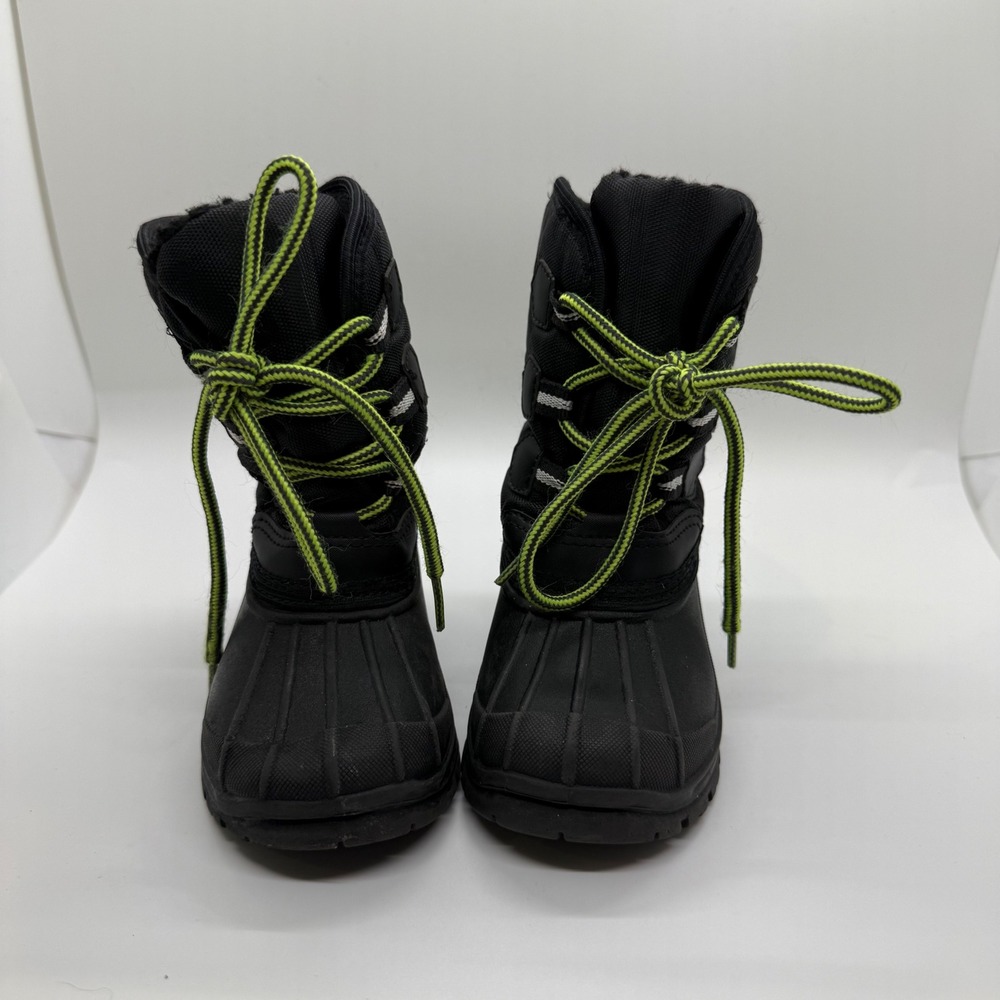 Adorababy Kids Black Neon Green Lace Up Side Zip Winter Duck Boots Size 9/10